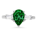 2.3ct Pear Cut Green Simulated Emerald 14k White Gold 3 Stone Ring Size 10.5 J35887