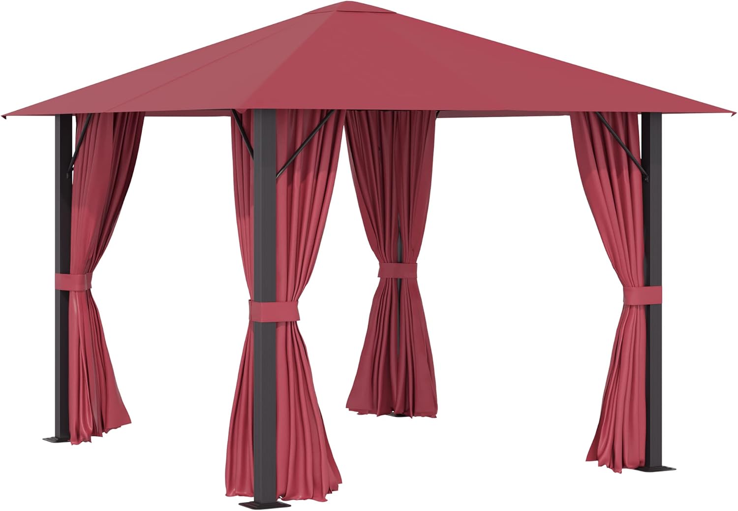 10' x 10' Patio Gazebo Aluminum Frame Canopy Shelter with Sidewalls, Vented Roof, Khaki O4616
