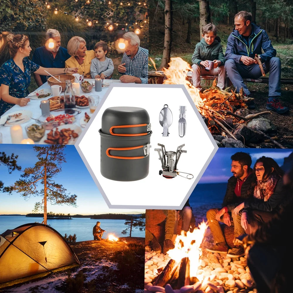 Outdoor Camping Cookware Pot Set with Fork and Spoon T3559