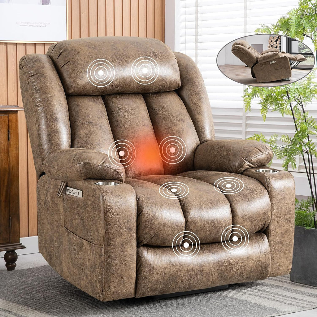 Light Brown Power Lift Recliner with Heated and Massage, USB, Cup Holder Q480