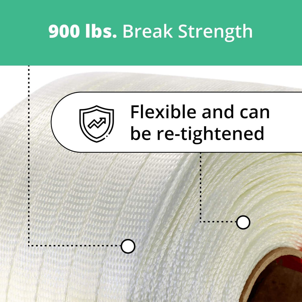 3/4" x 2100’ Woven Cord Strapping Roll, 900 lbs Break Strength, White B918
