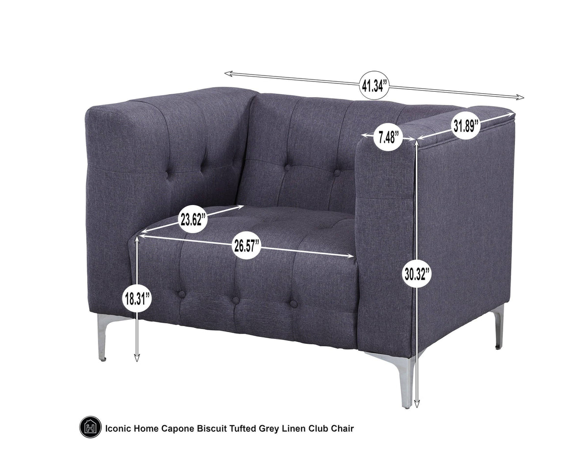 Grey Fabric Tufted Club Chair F7744