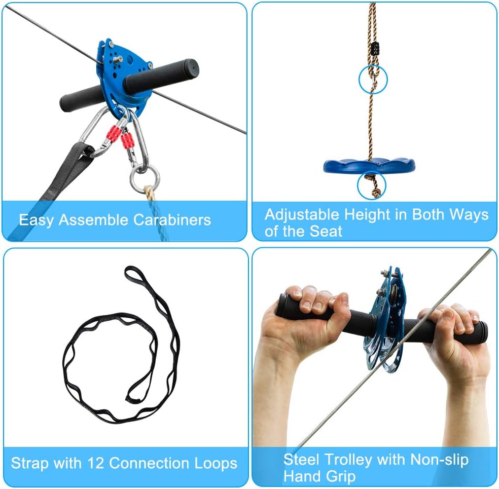 304 Stainless Steel Cable Zip Line Kit with Detachable Trolley (200ft) S33023
