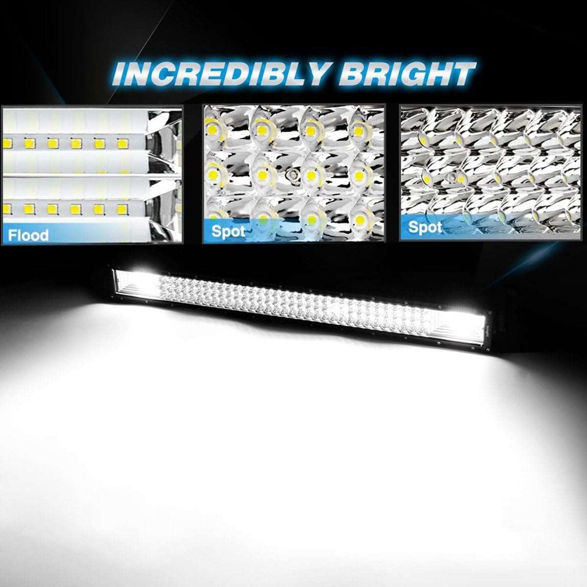 32 inch 405W Curved Triple Row 7D Led Work Light Bar Spot Flood Combo Beam DC 12V-24V 6000k Pack of 2 P39042