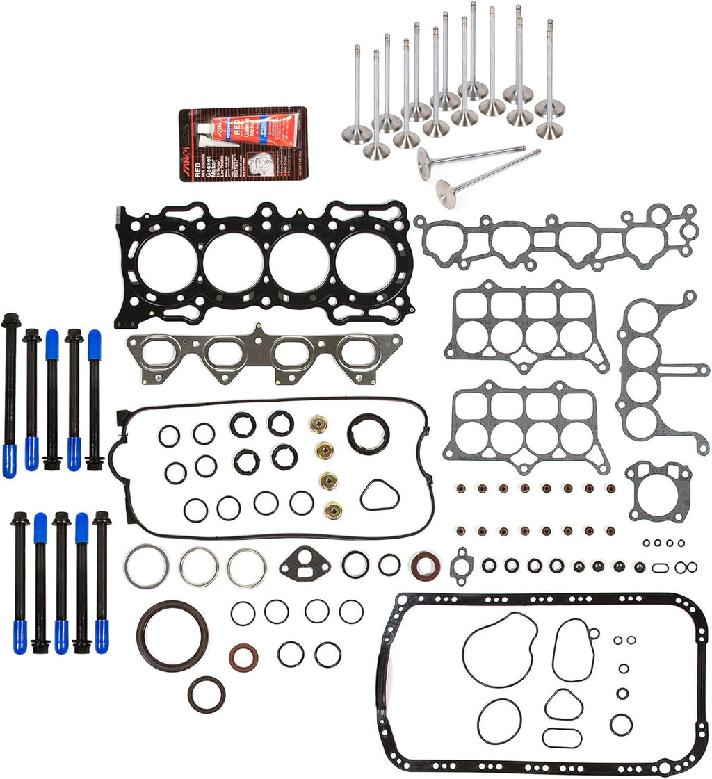 Full Gasket Set Head Bolts Intake Exhaust Valves for Honda Accord Prelude 2.2 F22A 16V Y4075