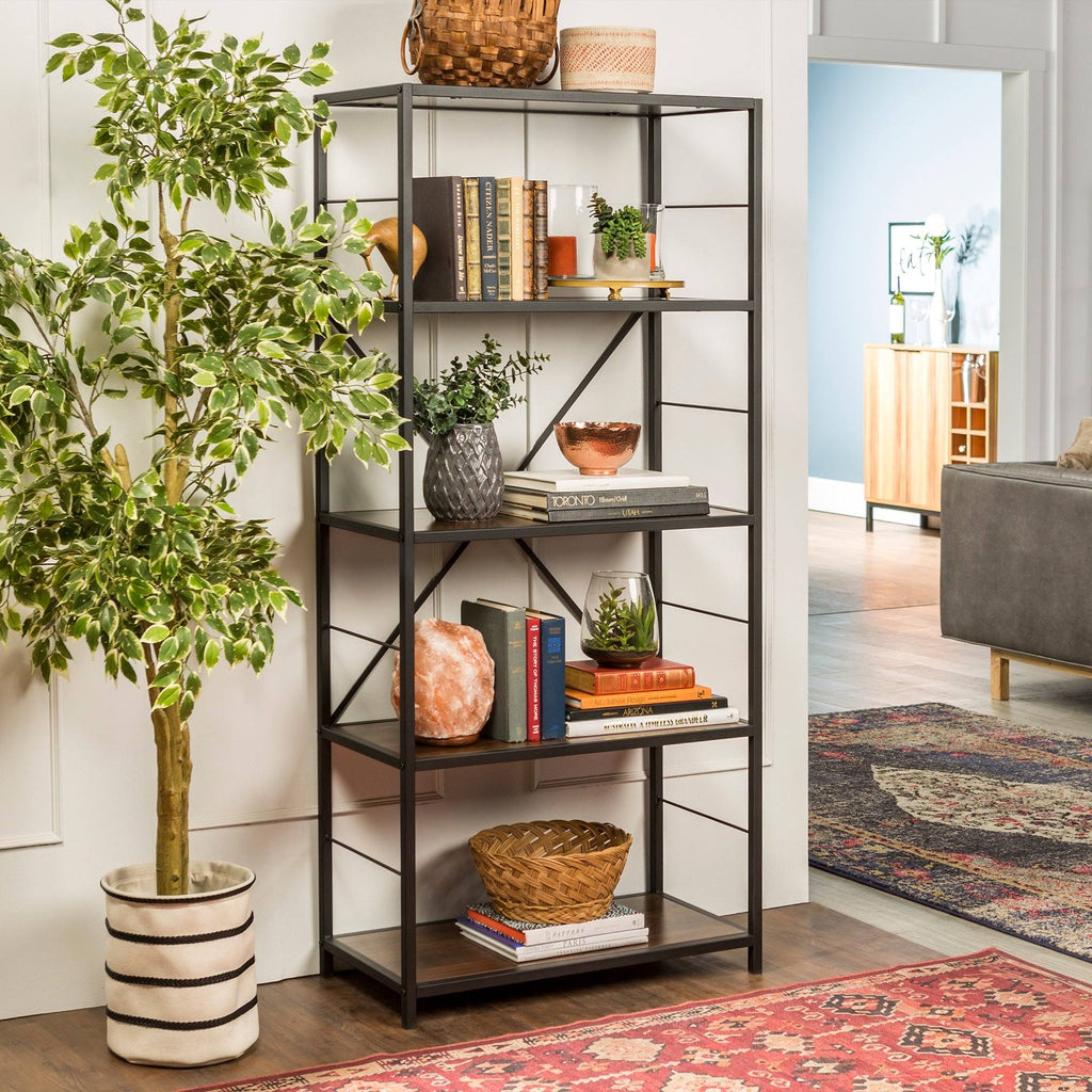 30x22 Five Shelf Laminate Wood and Metal Utility Shelf Dark Walnut R674