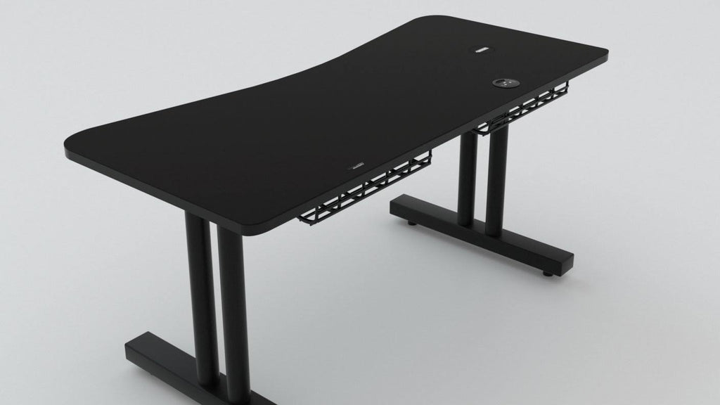Black Gaming Desk with Infinity Mousepad and Built-in Cellphone Charger D4968