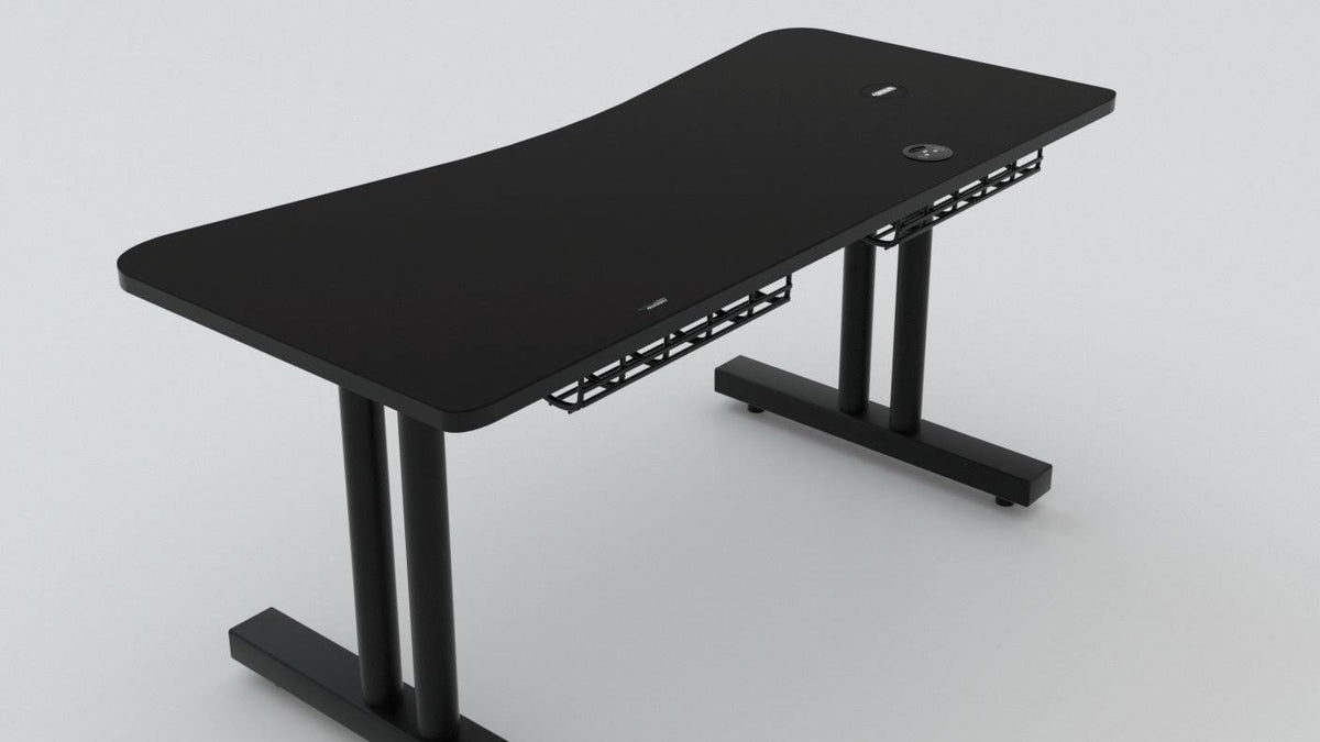 Black Gaming Desk with Infinity Mousepad and Built-in Cellphone Charger D4968
