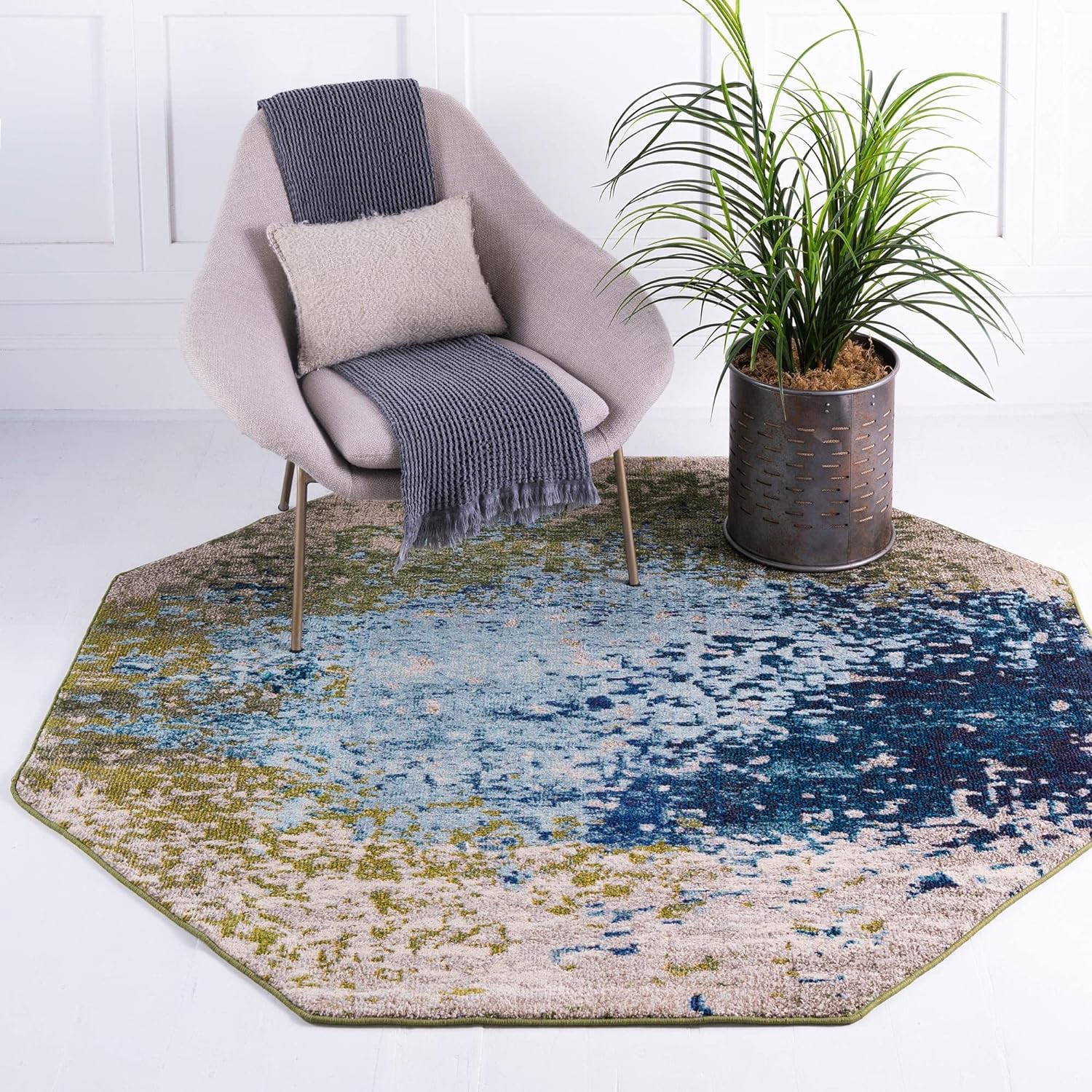 8 Ft Octagon Blue Rug F288