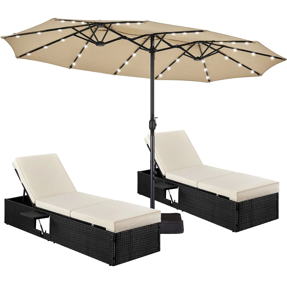 Tan 13ft Patio Umbrella with Solar Lights B6254