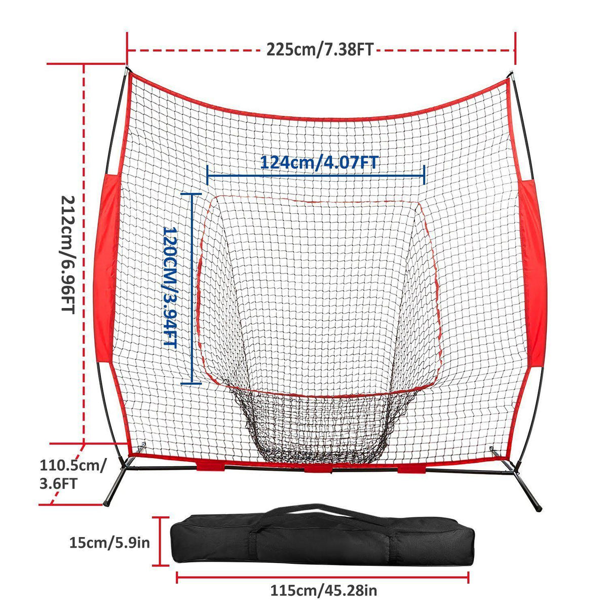 Baseball Softball Practice Training Net with Carrying Bag I9481