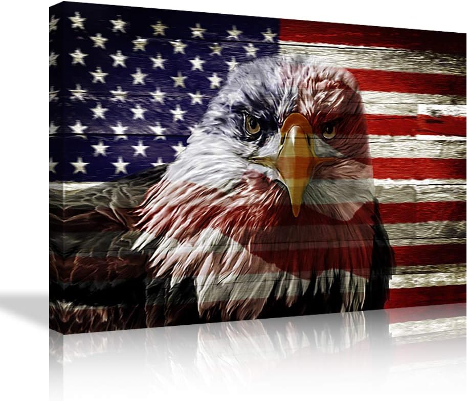 Large American Flag Framed Canvas Wall Art M8604