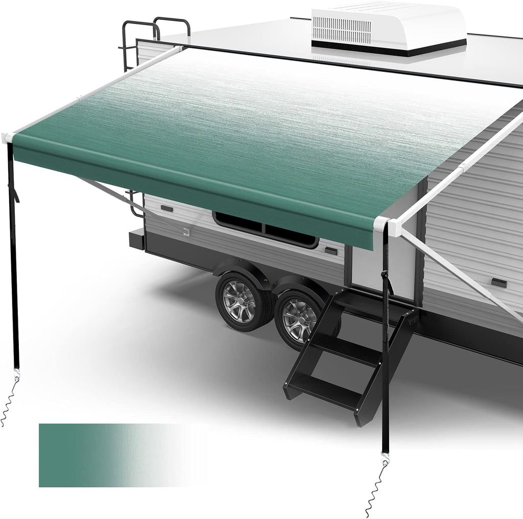 18oz Vinyl Camper Awning Replacement with Awning Anchor Kits & Pull Tension Strap, 16', Green Fade J92929