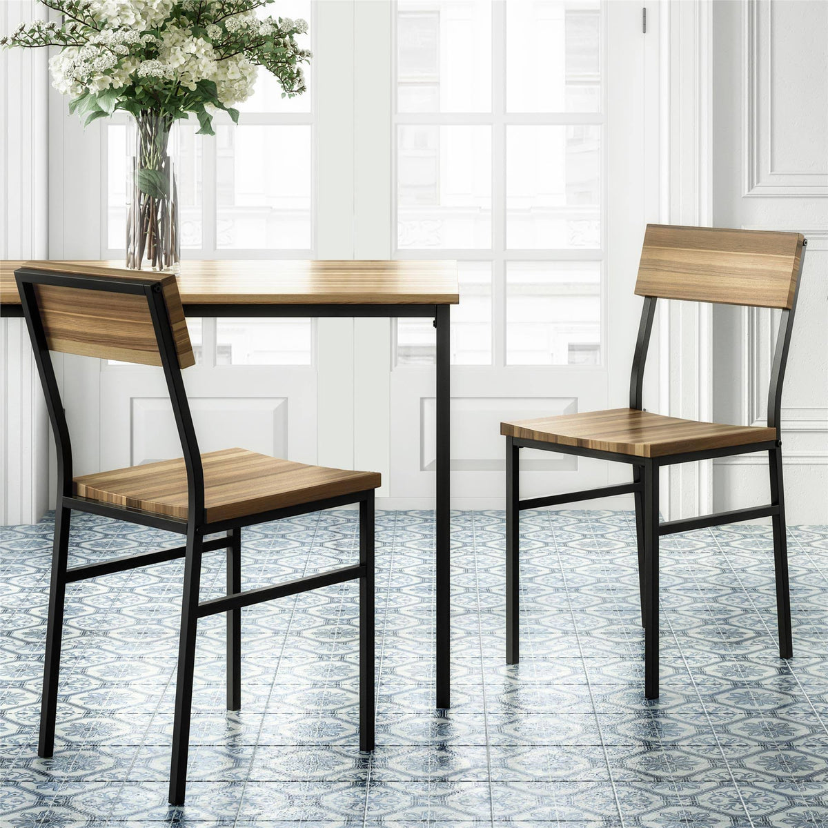 Natural Gray Wood and Metal Dining Chair (2-Pack) C148