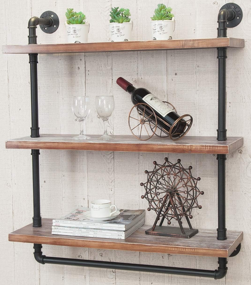 Industrial Retro Wall Mounted Iron Water Pipe Shelf X611846