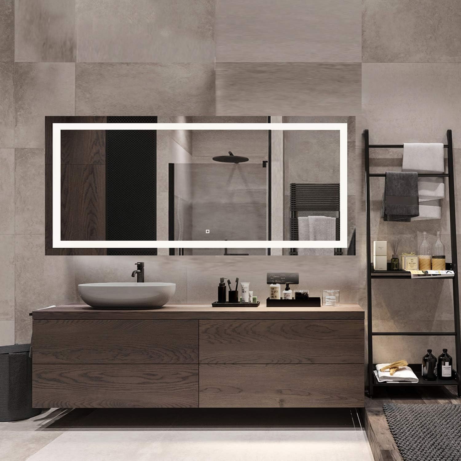 72x30Inch LED Lighted Bathroom Mirror Wall Mounted Dimmer Touch Switch IP44 Waterproof 6500K Cool White CRI>90 Vertical& Horizontal O6742