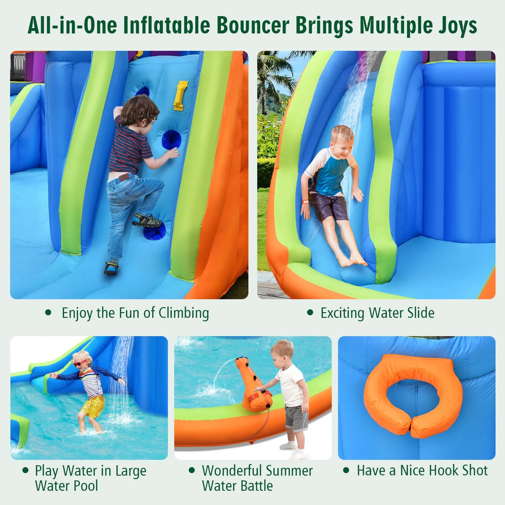 6 in 1 Inflatable Dual Slide Water Park Climbing Bouncer with 750W Blower G983
