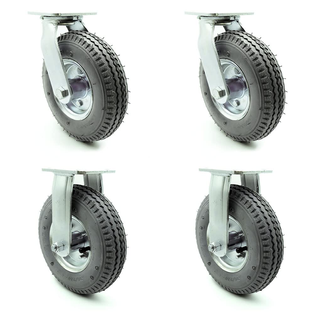 10" Pneumatic Rigid Caster, Black Rubber Wheel, 350 lbs. Capacity, Pack of 2 Q830