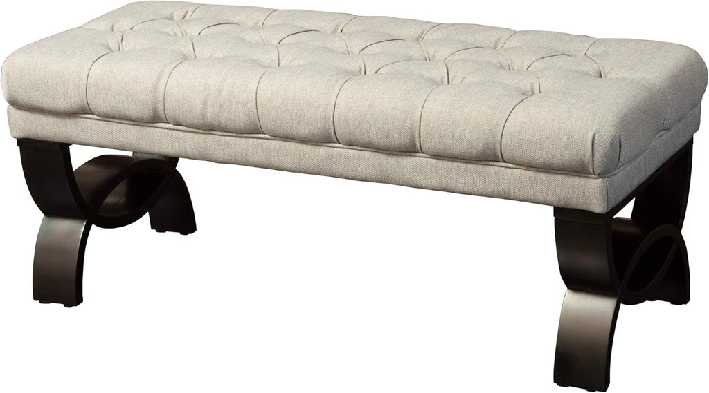 Light Beige Tufted Fabric Ottoman Bench J607795