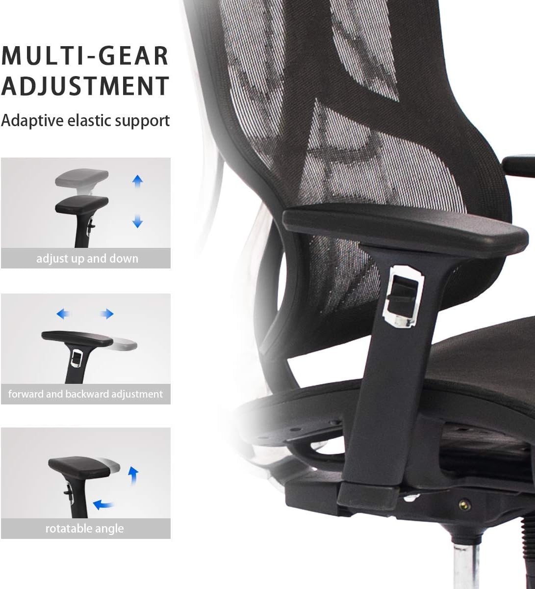 Black Ergonomic Mesh High Back Office Chair with Adjustable Headrest and Armrest D9381