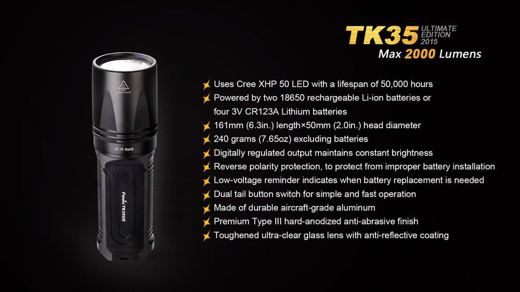 2000 Lumen CREE XHP 50 LED Tactical Flashlight with 2 x 2600mAh Li-ion rechargeable batteries, 4 x CR123A Lithium batteries, 18650 battery charger D500