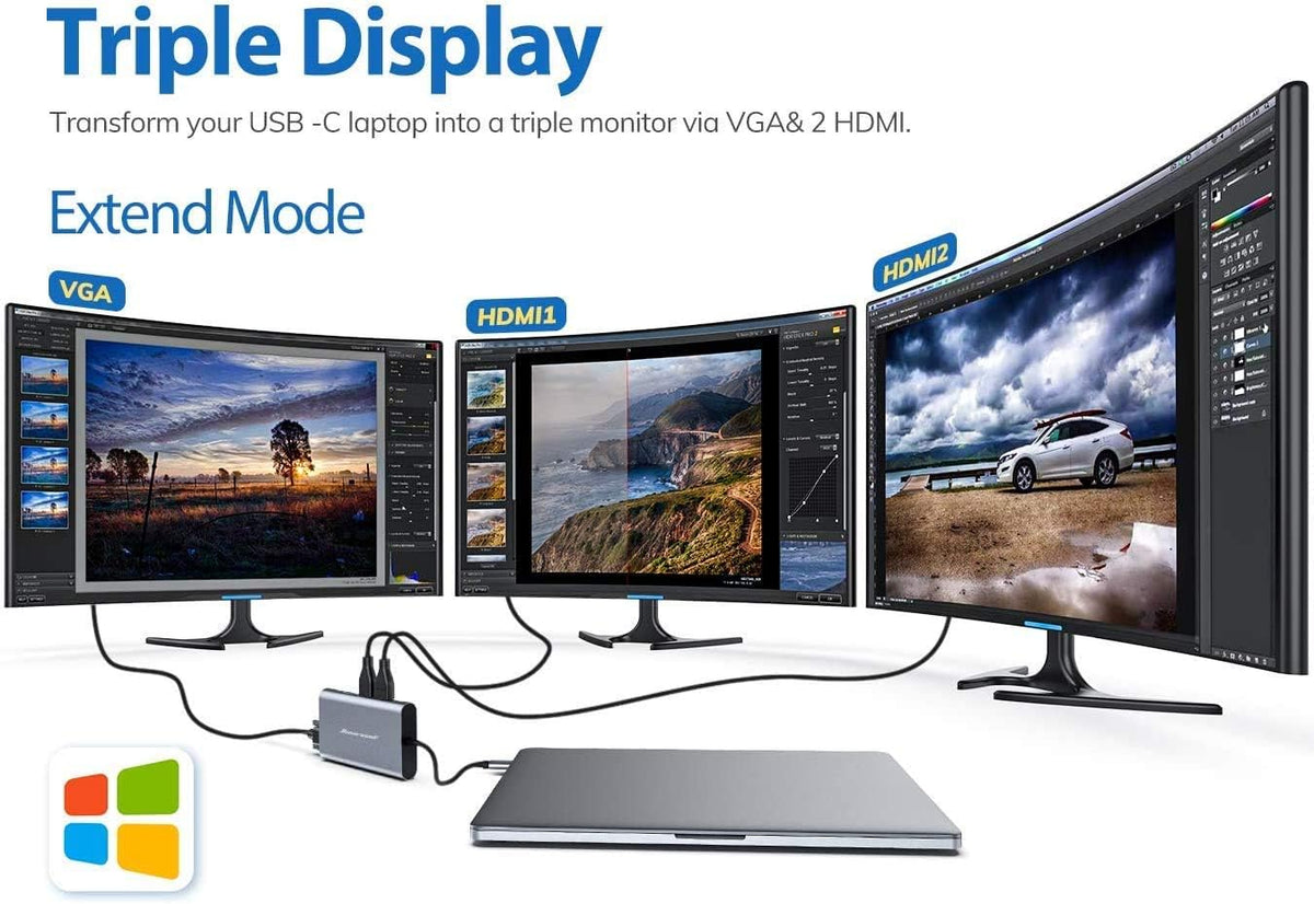 USB C Hub 11 in 1 Triple Display Adapter L30635