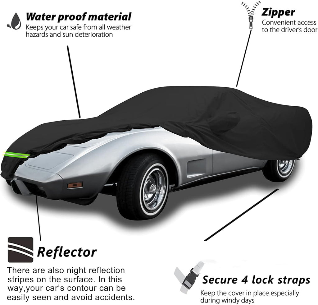 Waterproof Car Cover for C3 Corvette, 190T, Double Door Zipper L6598