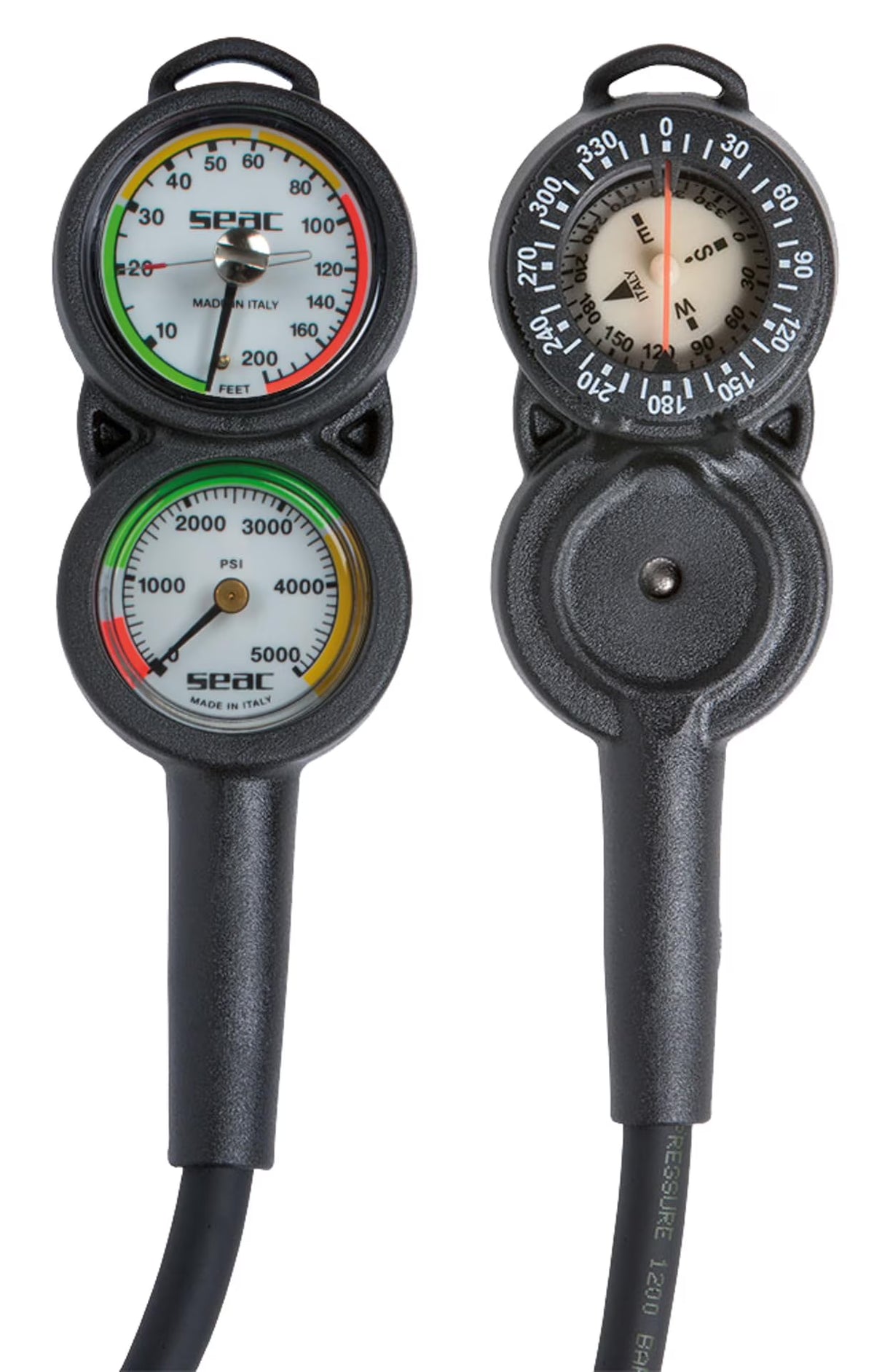 Black/Red Console 3 Pressure Gauge with Depth & Compass G83782