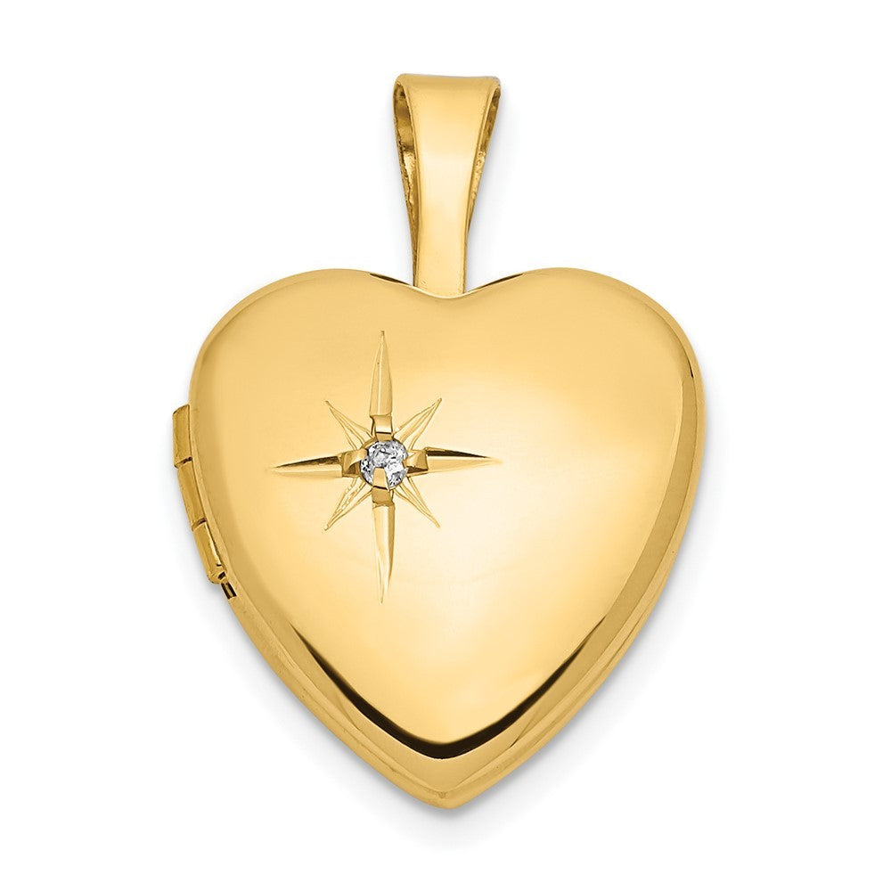 14k Gold 12mm .01ct. Diamond Photo Locket Pendant Necklace D3613