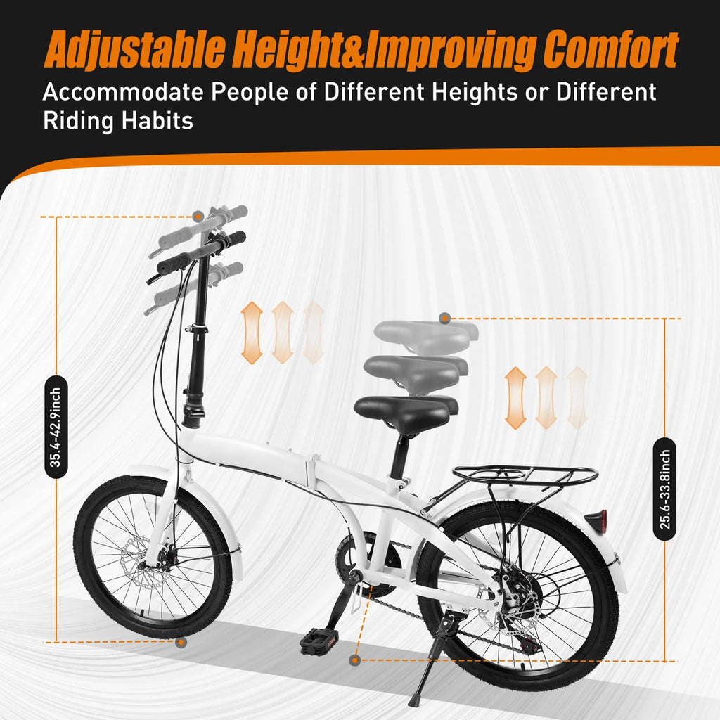 20 inch White Folding Bike with 7-Gear Disc Brakes Aluminum Alloy L131074