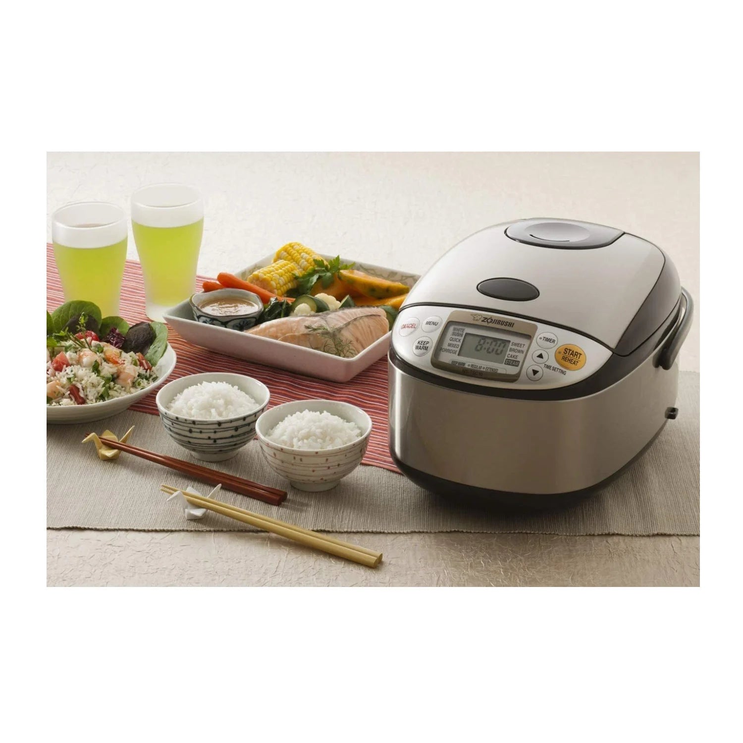 5.5-Cup Stainless Brown Rice Cooker and Warmer with Bowl and Spoon H268