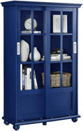 Navy Blue 4 Shelves Wooden Bookcase with Glass Door Q978