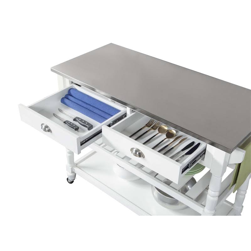 White Stainless Steel Top Kitchen Cart S72238