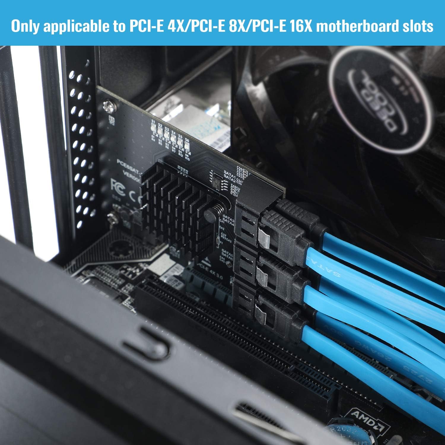 PCIe SATA Card 6 Ports SATA III Controller Expansion Card with 6 SATA Cables Pack of 2 F8875