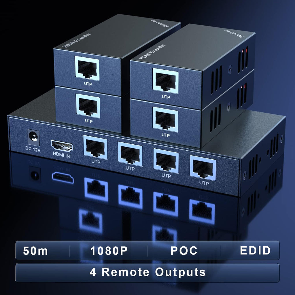 HDMI Extender Splitter 1x4 1080P@60Hz Over Cat 5E/6/7 Ethernet Cable 50m B440645