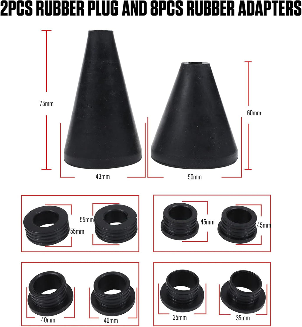 Universal Coolant Vacuum Refill Kit with Dual Scale Pressure Gauge, 2PCS Rubber Plug and 8PCS Rubber Adapters, 35mm 40mm 45mm 55mm, Pack of 2 P239072