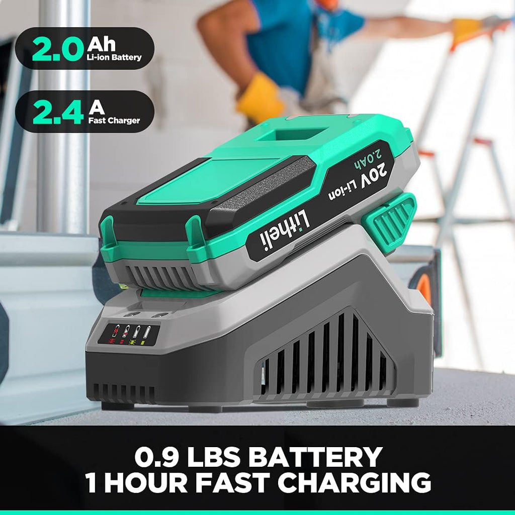 Cordless Impact Wrench 20V, 1/2 inch, 2.0Ah Li-ion Battery, 300 Nm, Compact Electric Wrench Set, Pack of 2 R797831