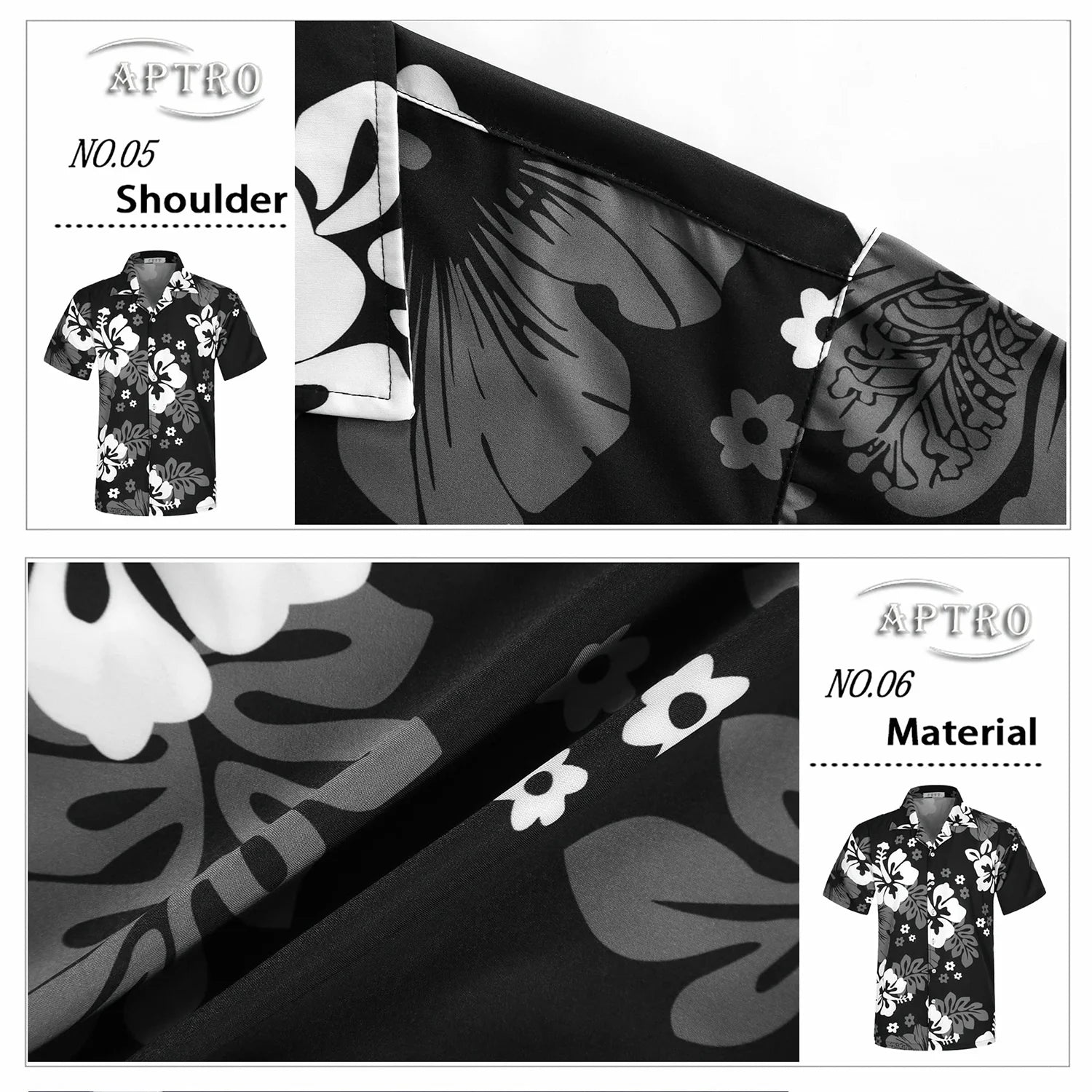 Men’s Short Sleeve Casual Button Down Shirts With Pocket Floral Black 2XL L920422