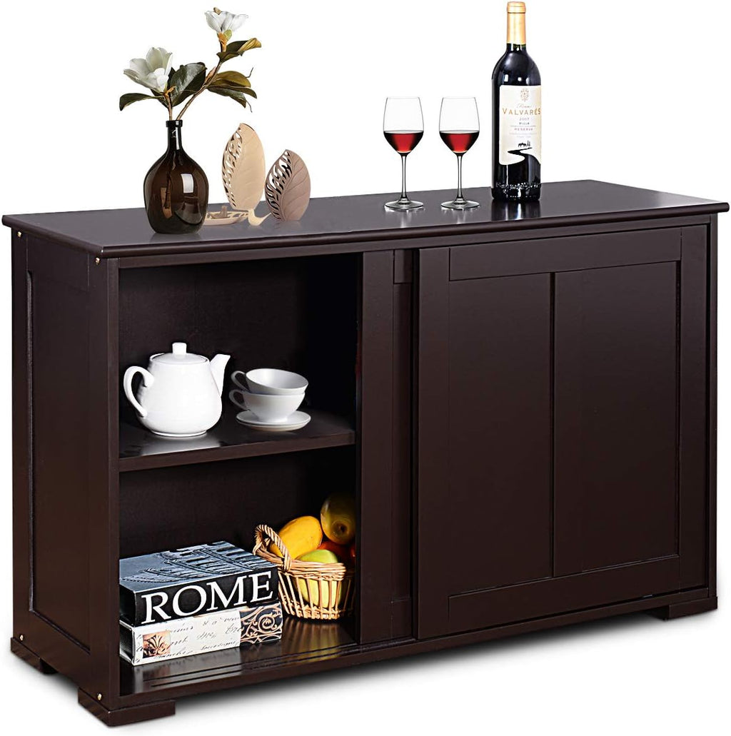 Antique Stackable Sideboard Cabinet with Sliding Door Window V9315