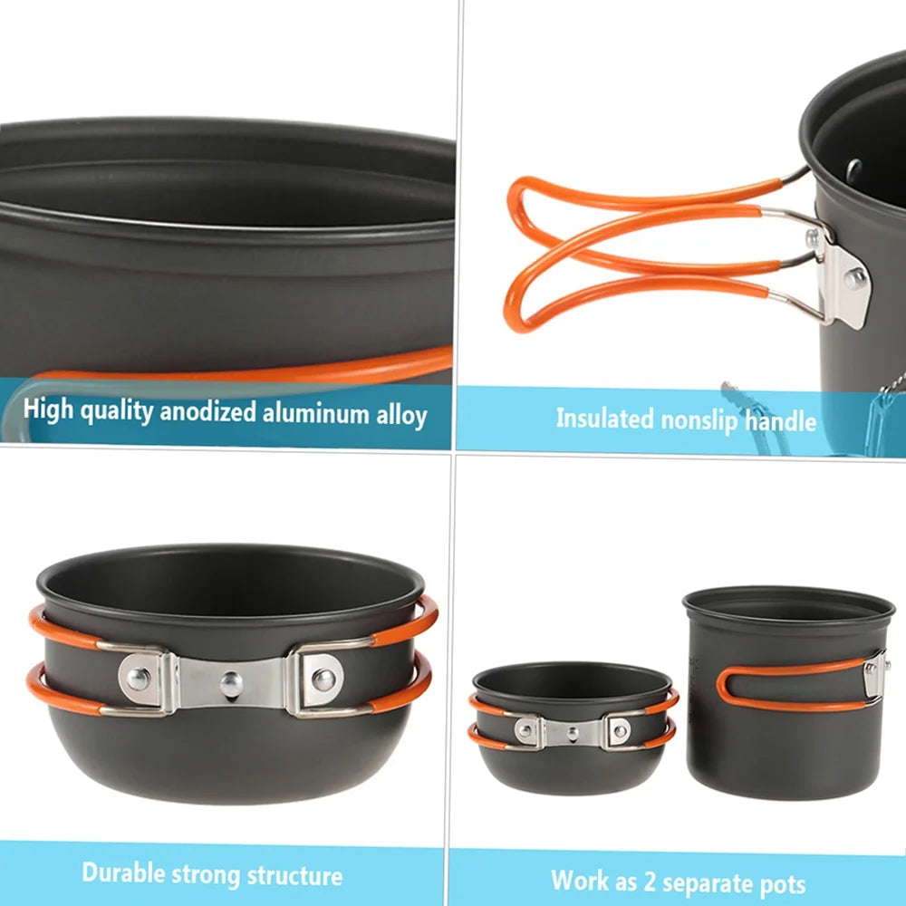 Outdoor Camping Cookware Pot Set with Fork and Spoon T3559