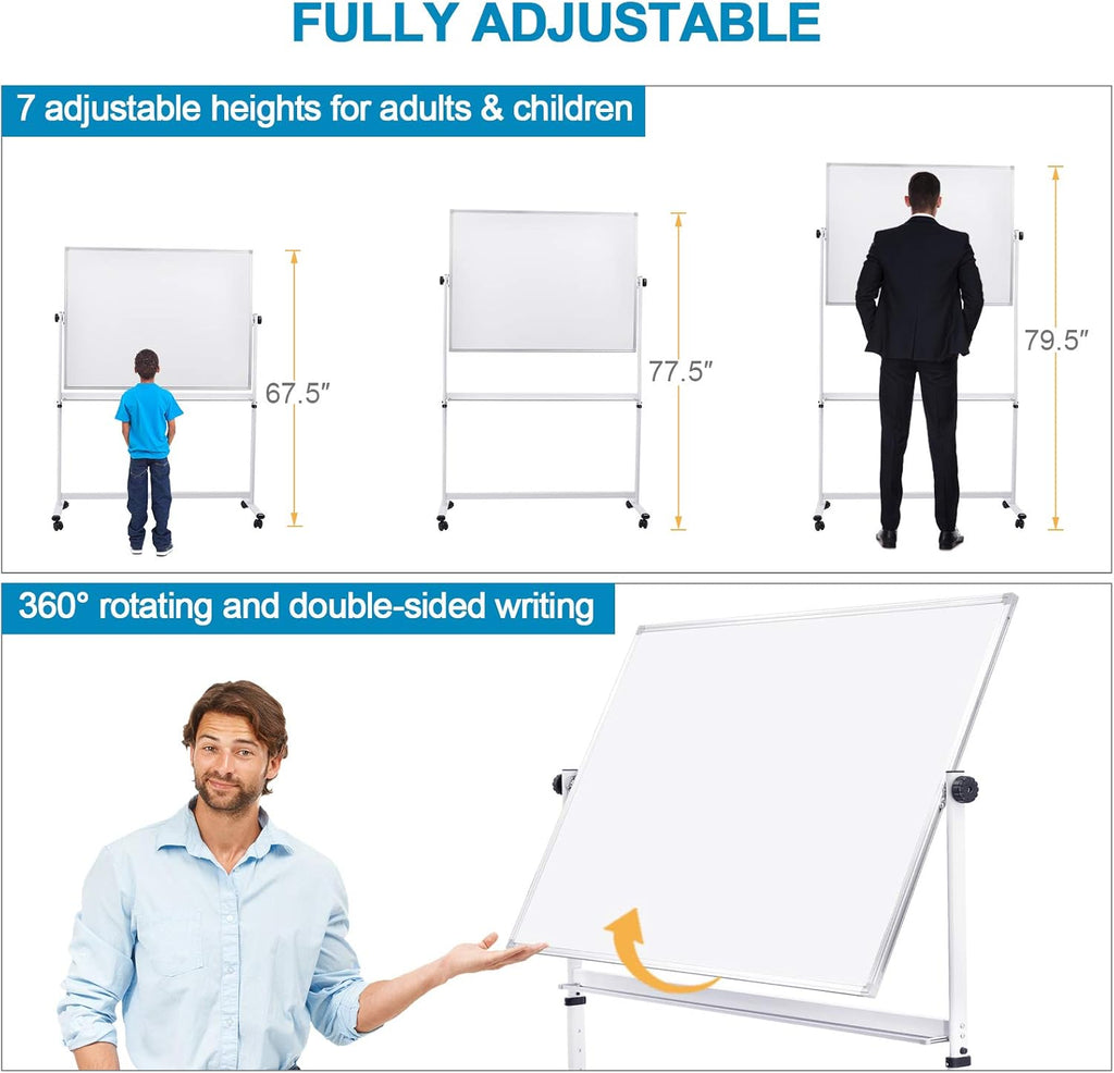 48x36 Height Adjustable Double Sided Magnetic Whiteboard with Stand J228429