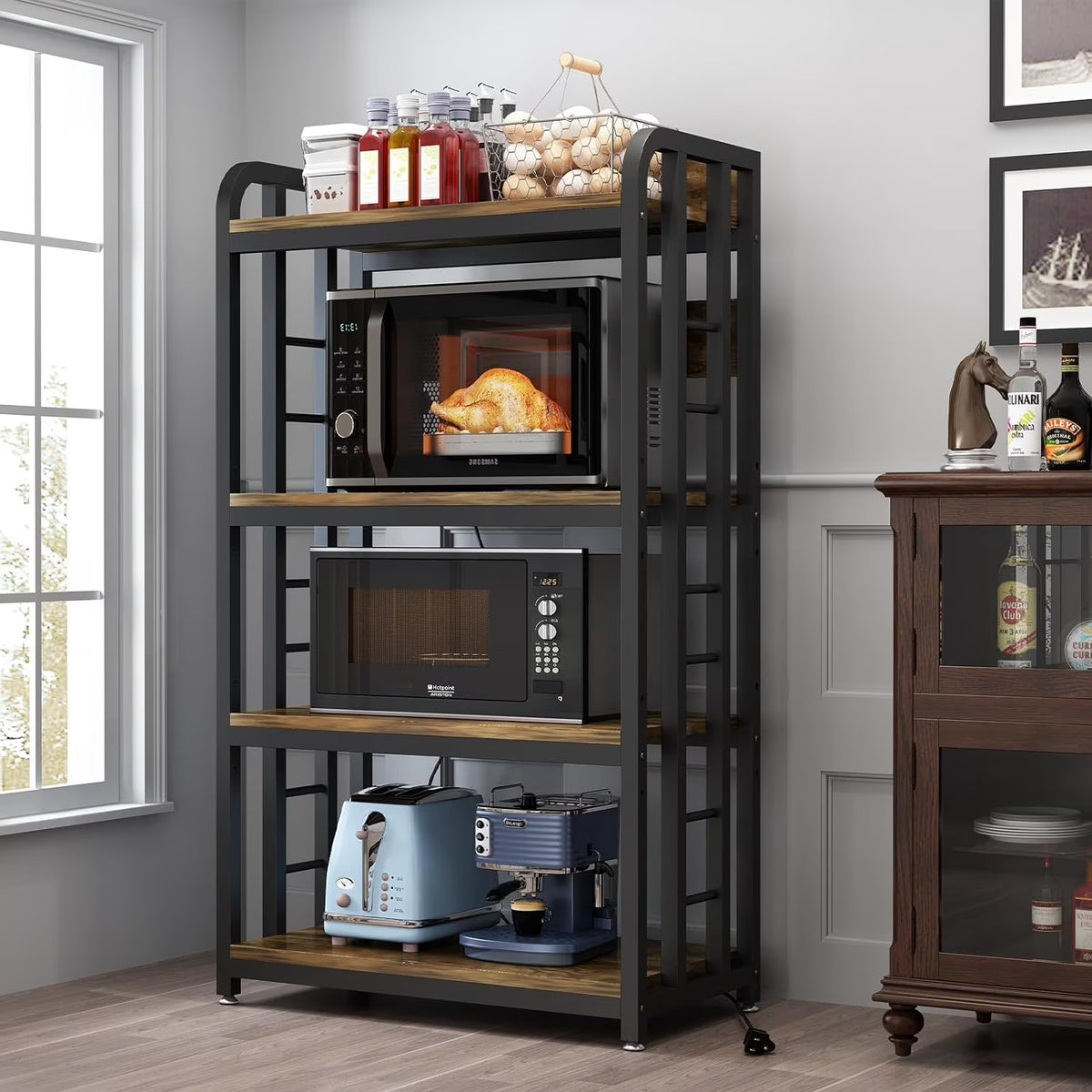 Rustic Brown 4-Tier Kitchen Baker's Rack with Power Outlet Z1808