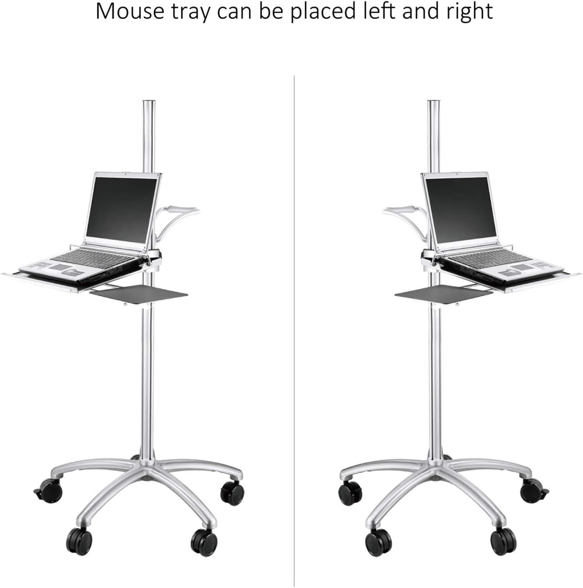 Aluminum Mobile Laptop Cart on Wheels, Height Adjustable Rolling Laptop Stand with Mouse Tray F301