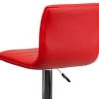 Red Vinyl Upholstered Mid-Back Stool with Chrome Pedestal Base W50539