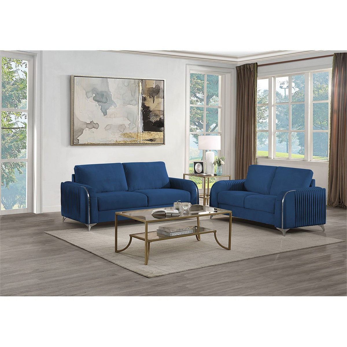 Blue Velvet Upholstered Wooden Frame Sofa M241680