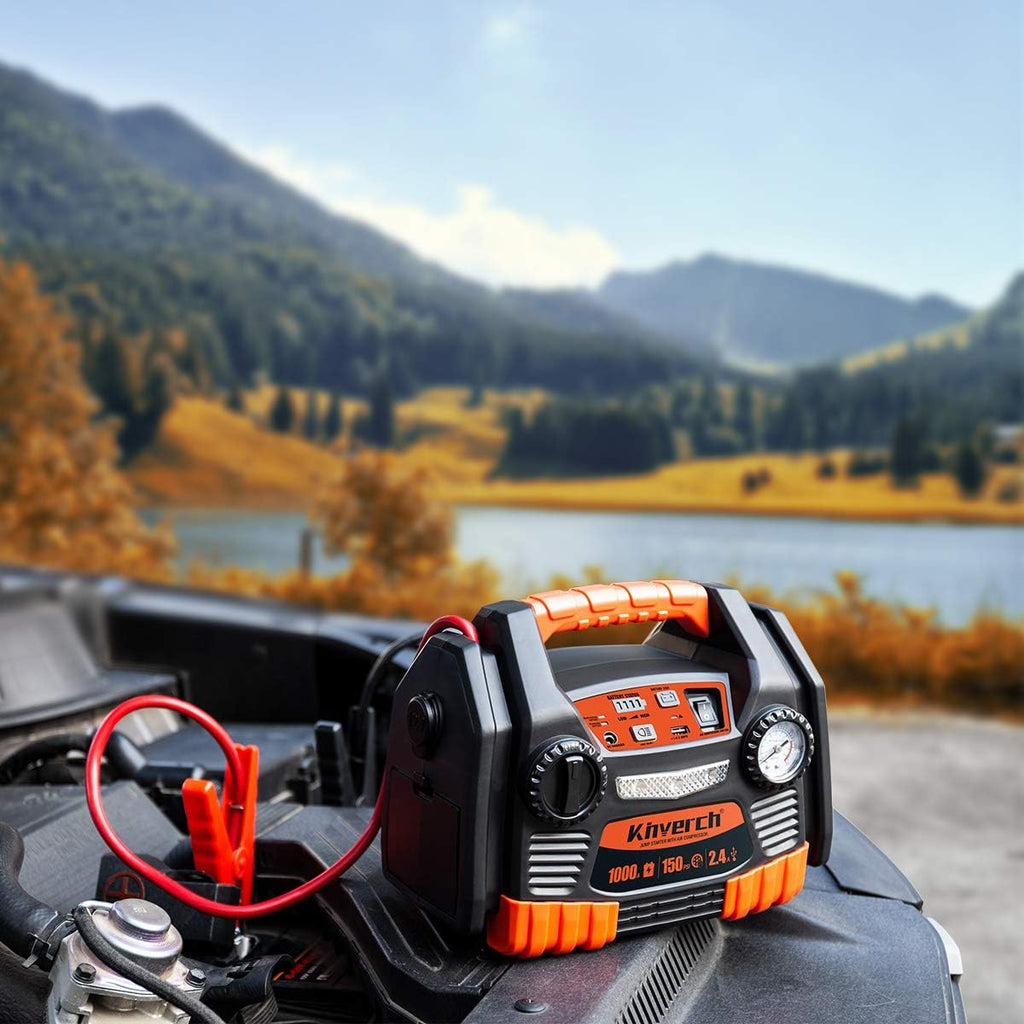 Portable Car Jump Starter 1000 Peak Amp 12-Volt with 1-USB 1-12V Power Ports & 150 PSI Air Compressor C408