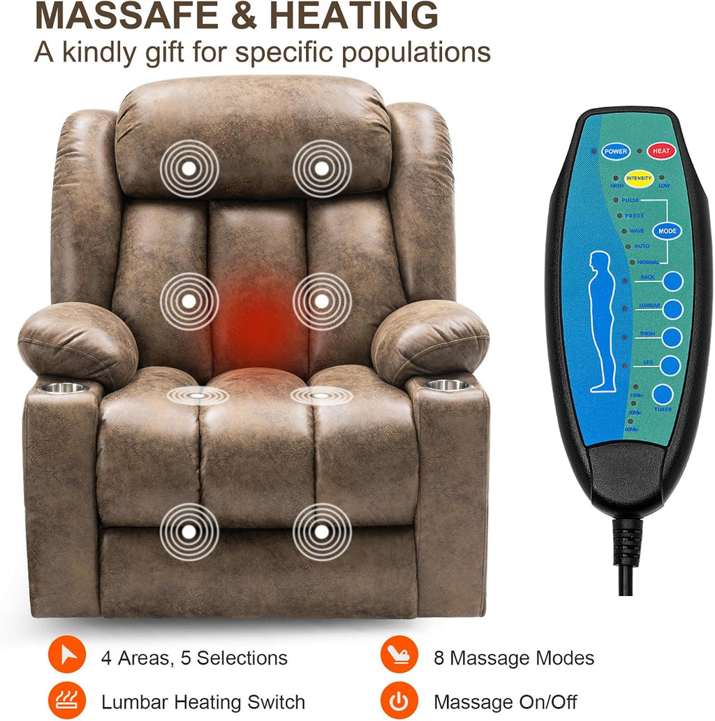 Light Brown Power Lift Recliner with Heated and Massage, USB, Cup Holder Q480