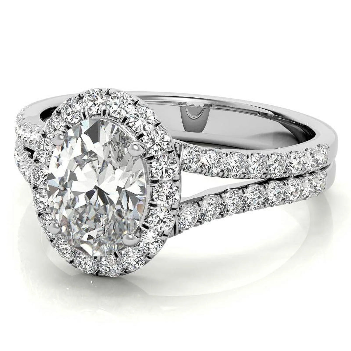 1Ct Oval Halo Split Shank Moissanite 925 Silver Sterling Engagement Ring S2362