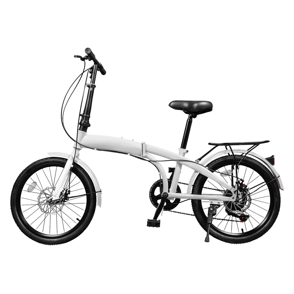 20 inch White Folding Bike with 7-Gear Disc Brakes Aluminum Alloy L131074