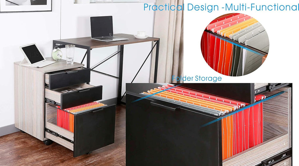 3 Drawer Rolling Wood File Cabinet with Locking Wheels, Black Z21806